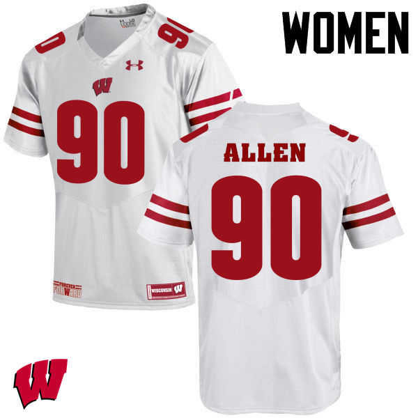 Wisconsin Badgers Women's #90 Connor Allen NCAA Under Armour Authentic White College Stitched Football Jersey HF40S62RO